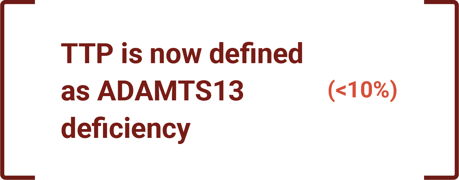 TTP is now defined as ADAMTS13 deficiency
